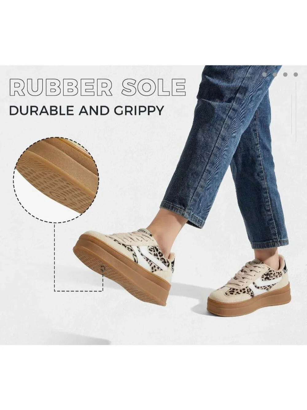 Women's Leopard/Beige Platform Thick Gum Sole Comfortable Tennis Skate Sneakers